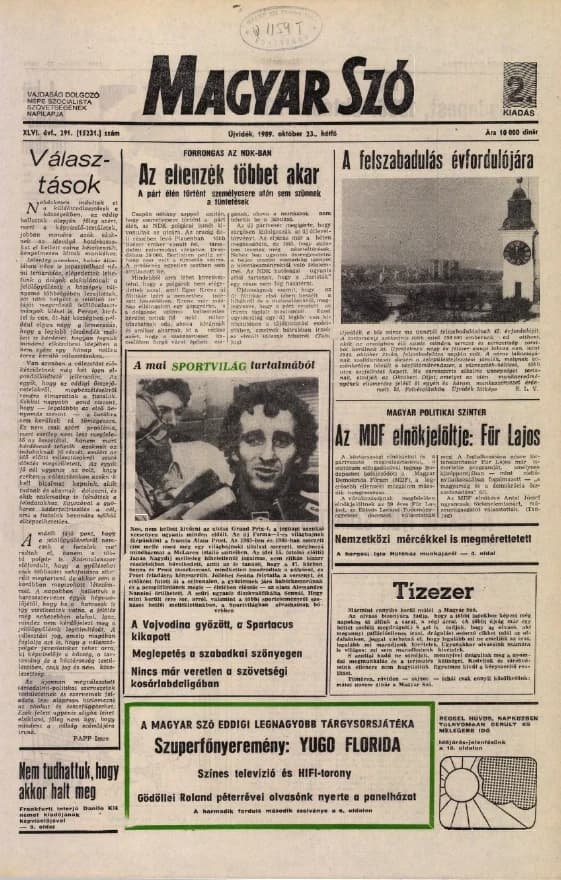 Magyar Szó, 46. évf. 1989. október 23. 291. sz. 1–20. oldal