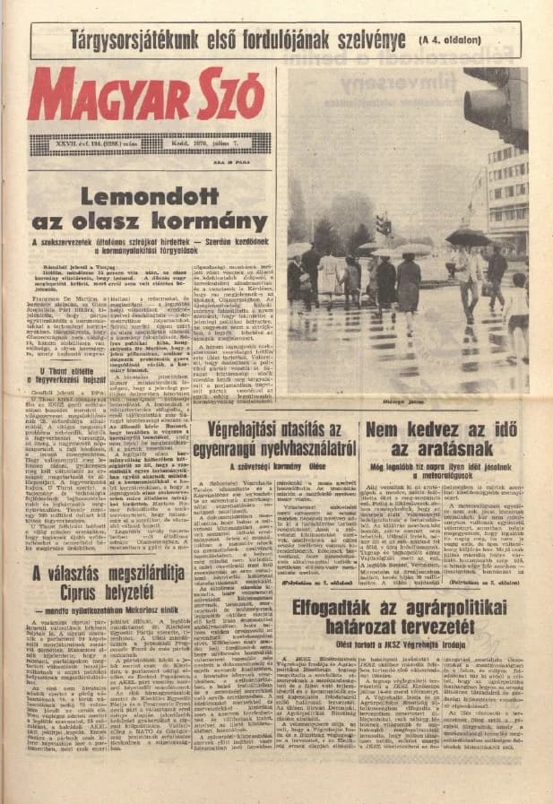Magyar Szó, 27. évf. 1970. július 7. 184. sz. 1–14. oldal