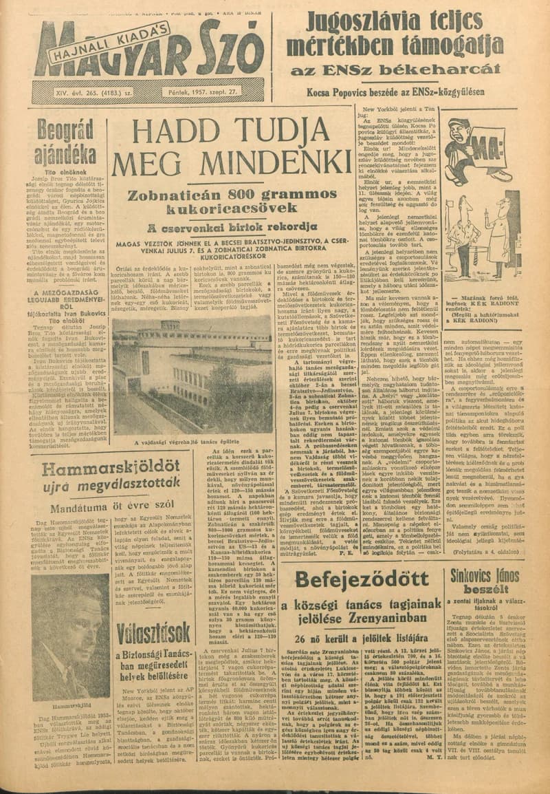 Magyar Szó, 14. évf. 1957. szeptember 27. 265. sz. 1–18. oldal