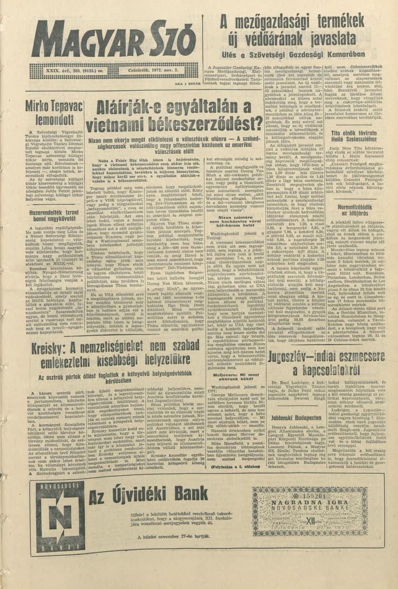 Magyar Szó, 29. évf. 1972. november 2. 303. sz. 1–20. oldal
