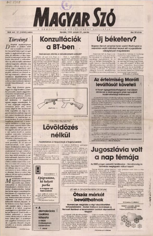 Magyar Szó, 49. évf. 1992. január 29. 27. sz. 1–16. oldal
