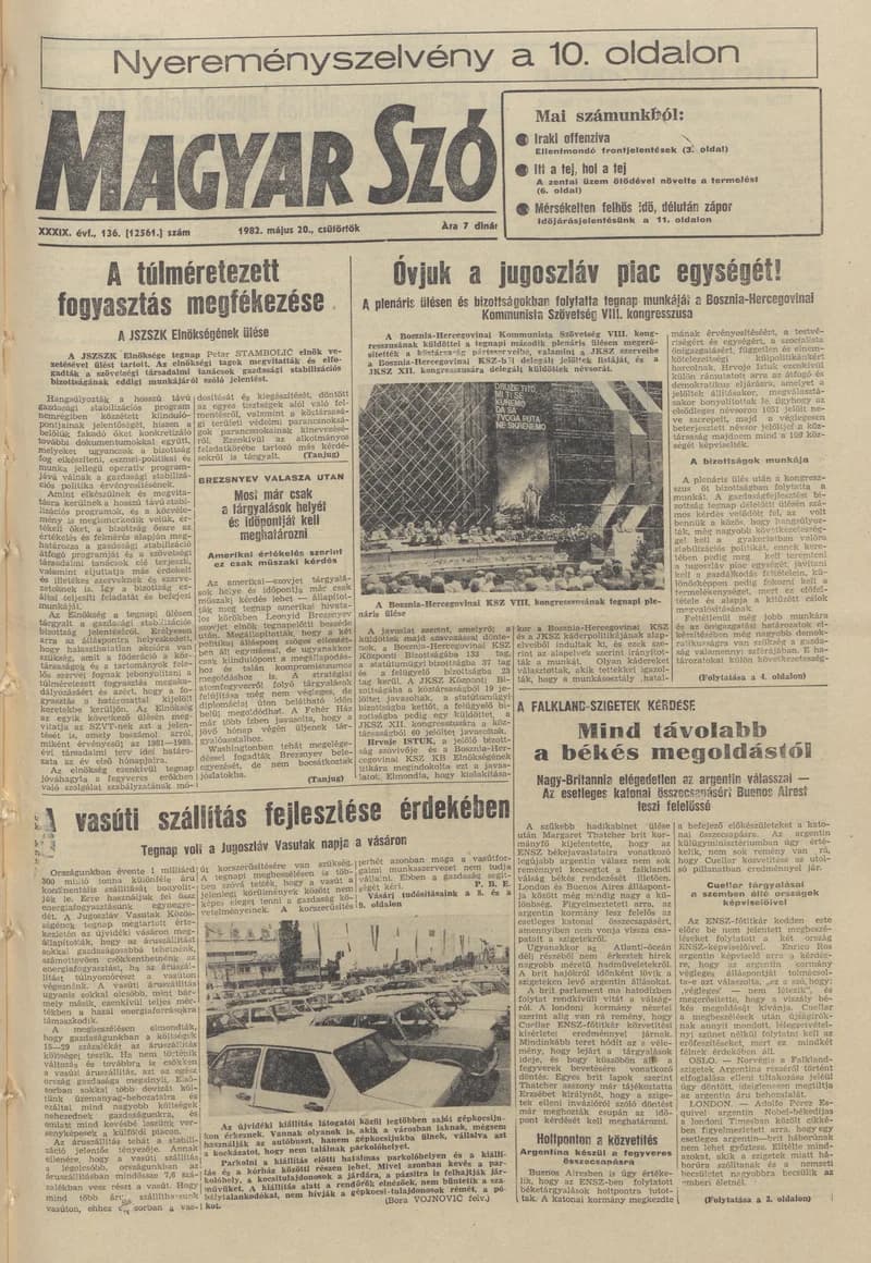 Magyar Szó, 39. évf. 1982. május 20. 136. sz. 1–32. oldal