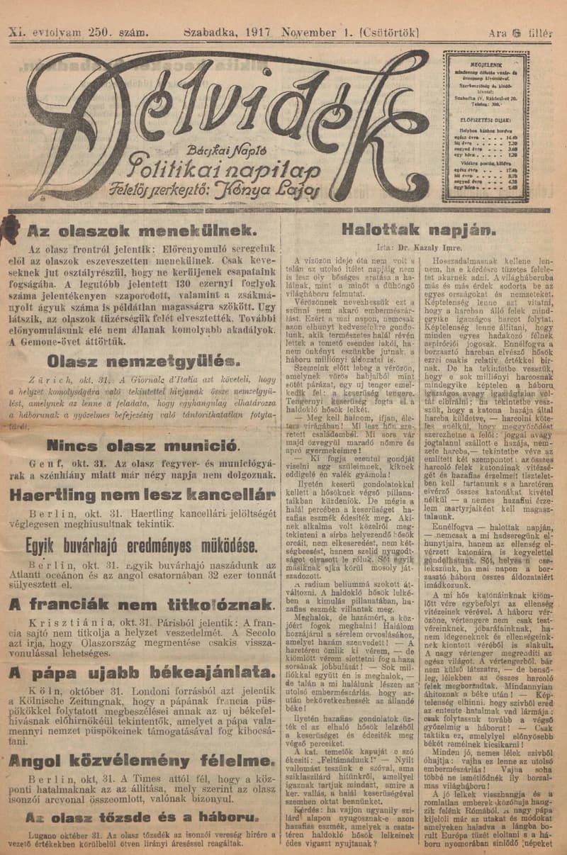 Délvidék, 11. évf. 1917. november 1. 250. sz.