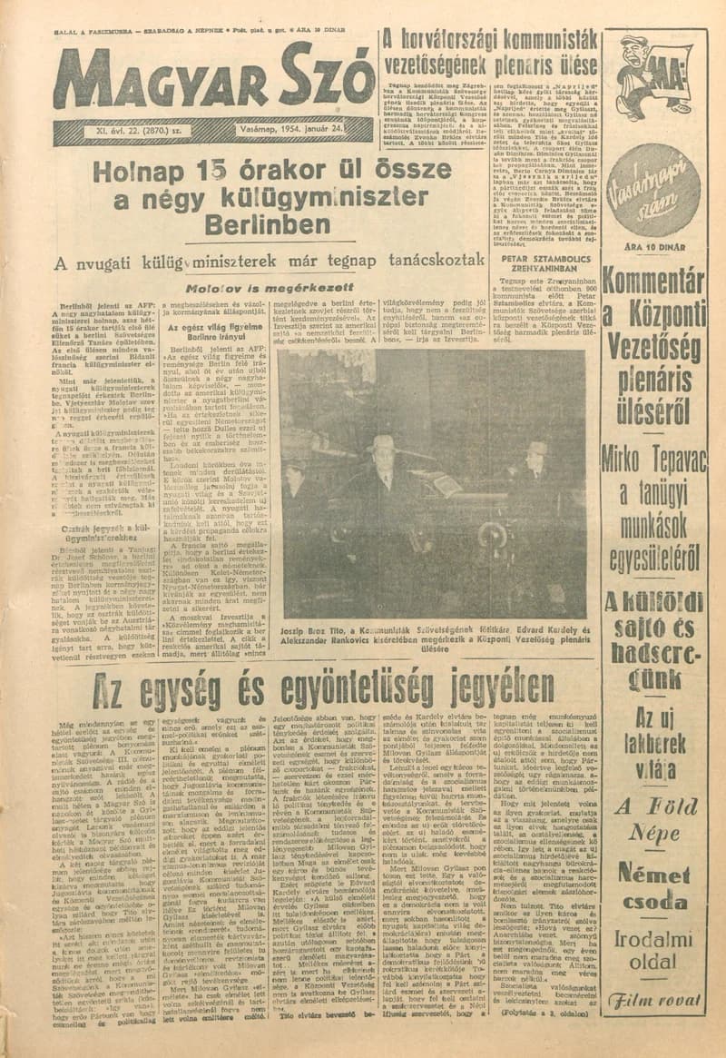 Magyar Szó, 11. évf. 1954. január 24. 22. sz. 1–14. oldal