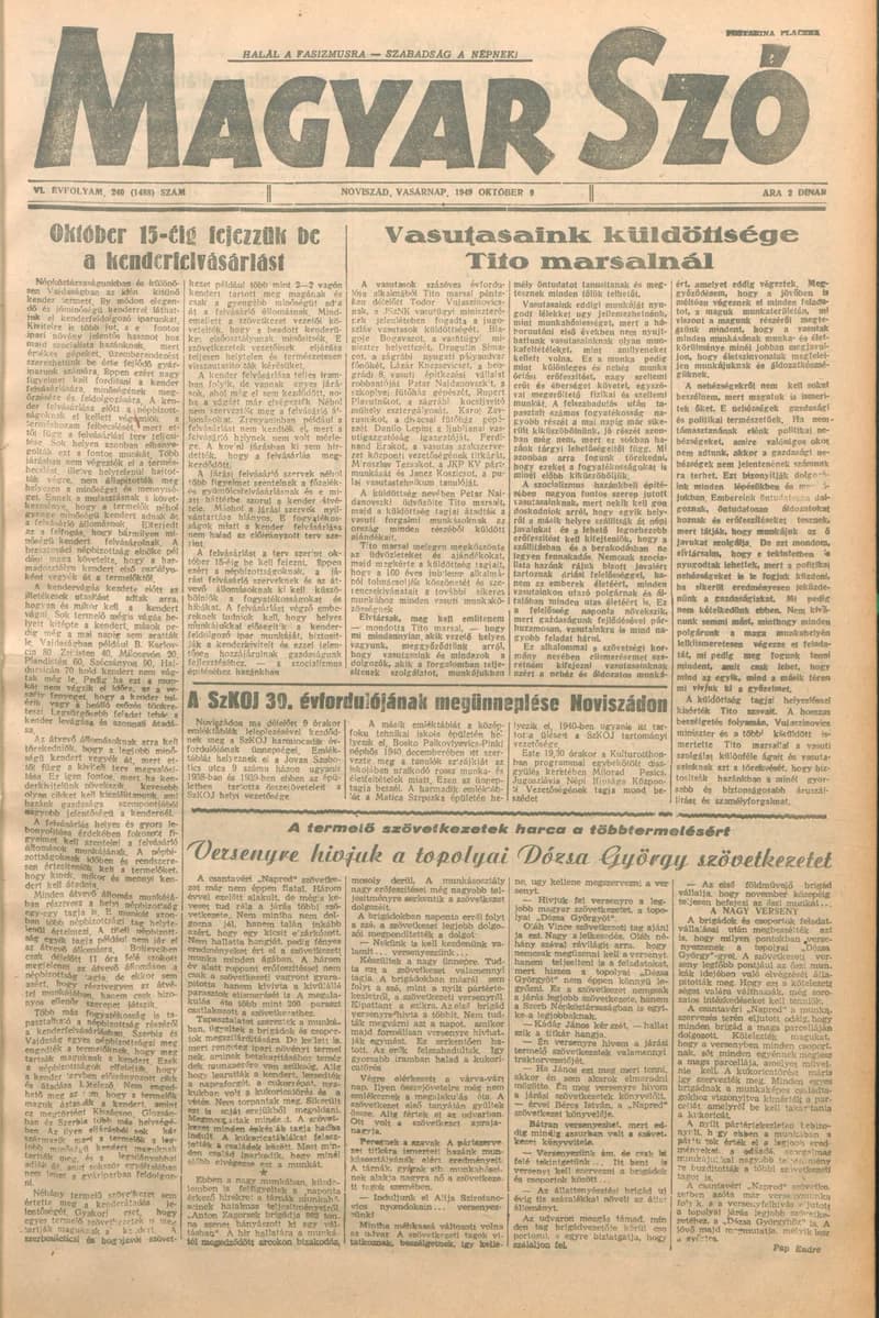 Magyar Szó, 6. évf. 1949. október 9. 240. sz. 1–4. oldal