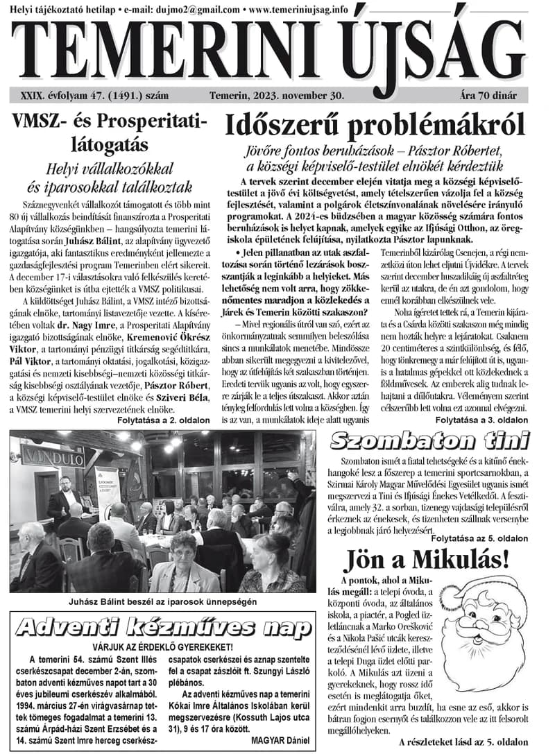 Temerini Újság, 29. évf. 2023. november 30. 47. sz.