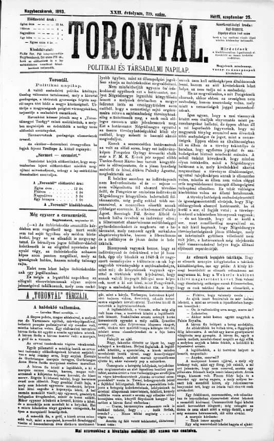 Torontál, 22. évf. 1893. szeptember 25. 219. sz.