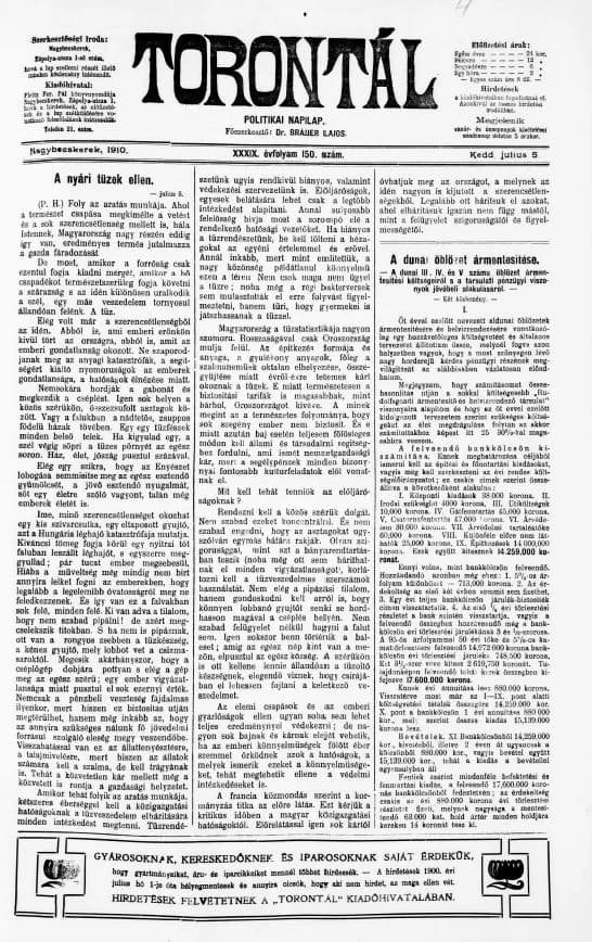 Torontál, 39. évf. 1910. július 5. 150. sz.