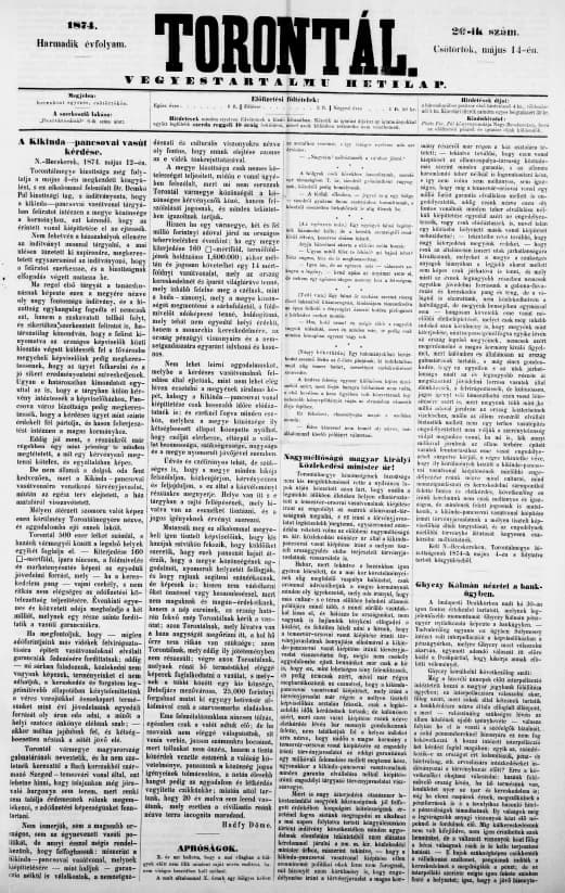 Torontál, 3. évf. 1874. május 14. 20. sz.