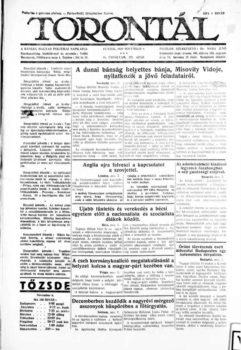Torontál, 58. évf. 1929. november 8. 257. sz.
