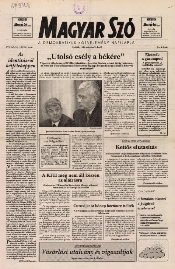 Magyar Szó, 56. évf. 1999. március 9. 53. sz. 1–16. oldal