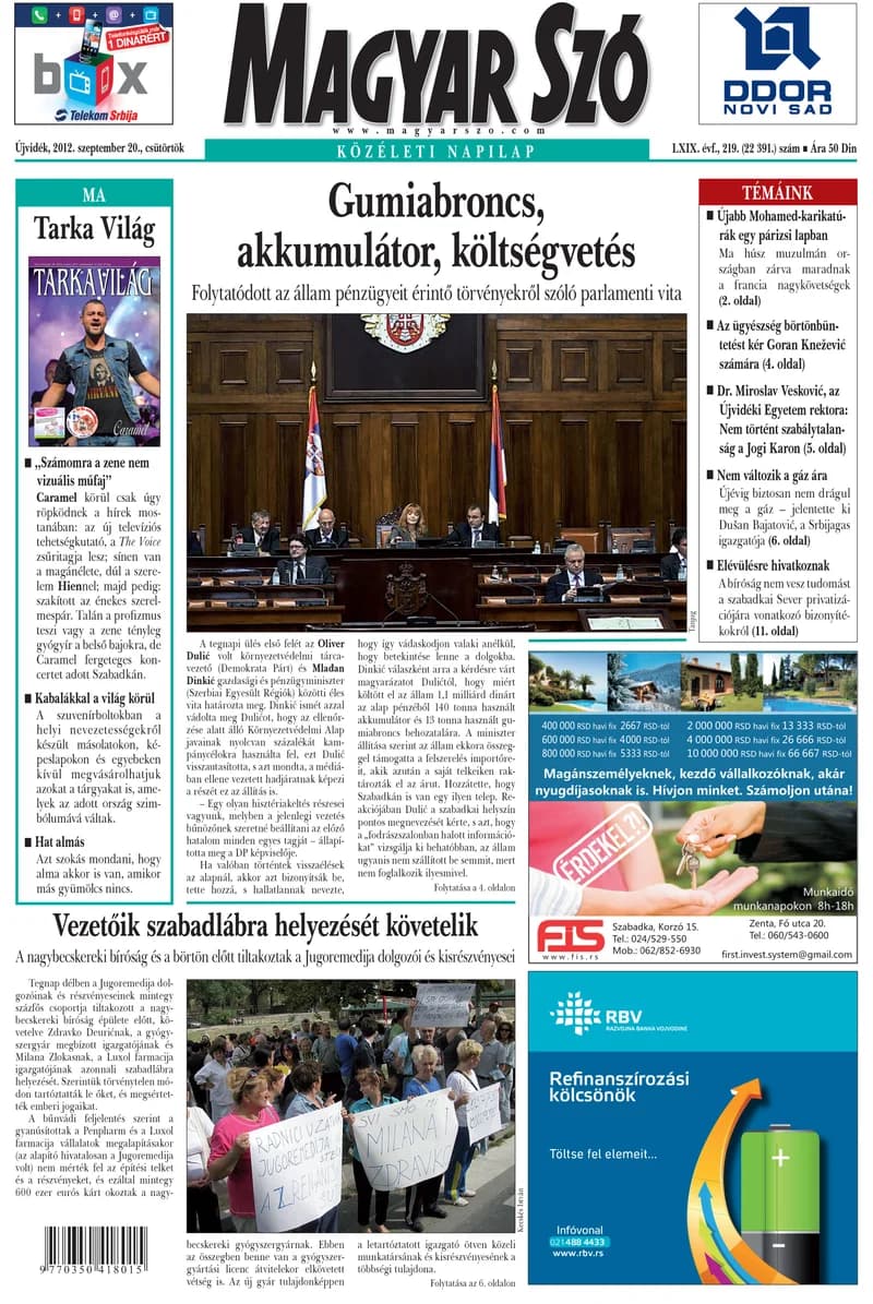 Magyar Szó, 69. évf. 2012. szeptember 20. 219. sz. 1–20. oldal