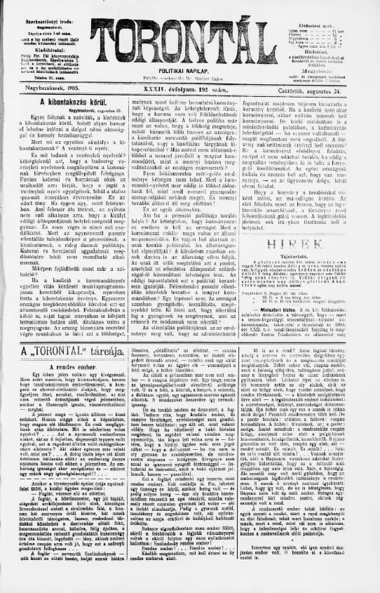 Torontál, 34. évf. 1905. augusztus 24. 192. sz.