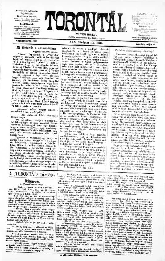 Torontál, 30. évf. 1901. május 4. 102. sz.
