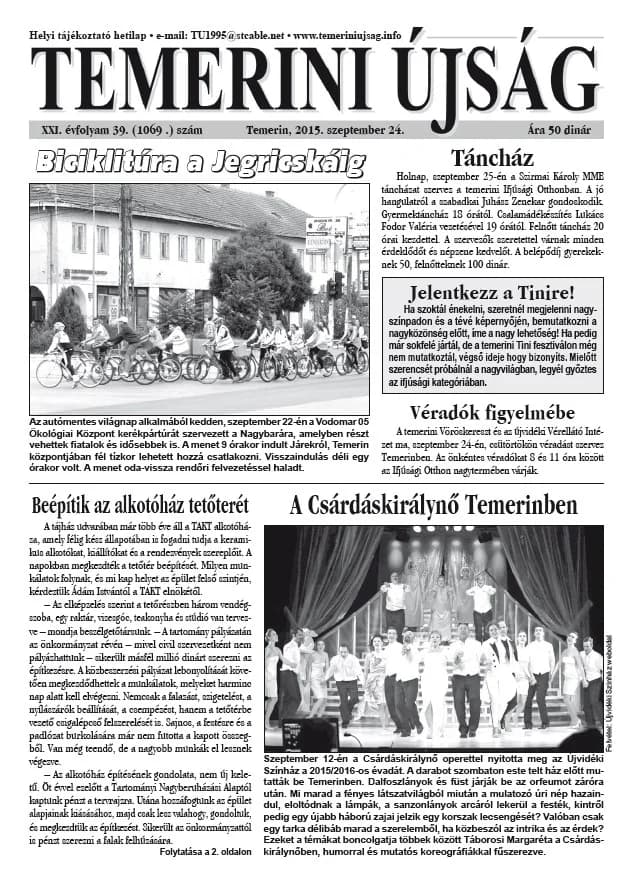 Temerini Újság, 21. évf. 2015. szeptember 24. 39. sz.
