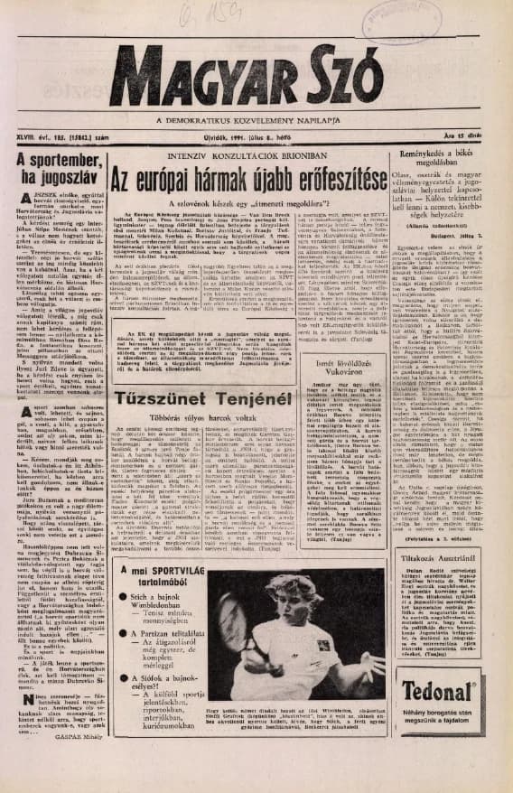 Magyar Szó, 48. évf. 1991. július 8. 185. sz. 1–20. oldal