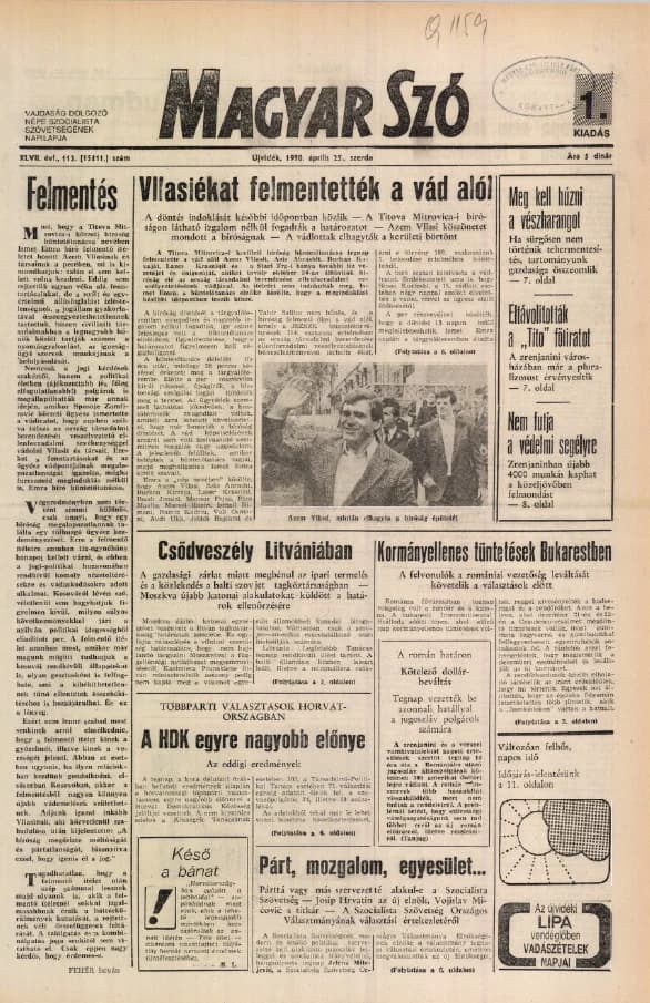 Magyar Szó, 47. évf. 1990. április 25. 113. sz. 1–20. oldal