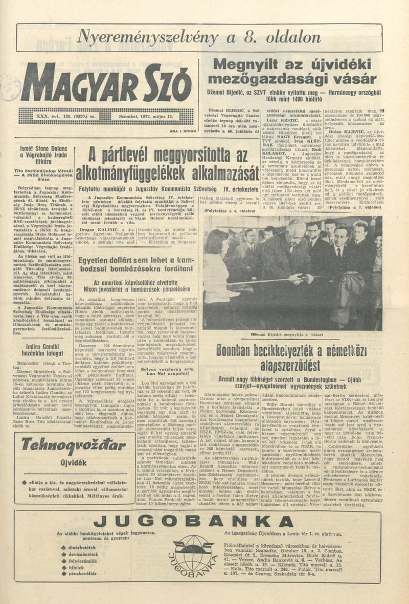 Magyar Szó, 30. évf. 1973. május 12. 128. sz. 1–20. oldal