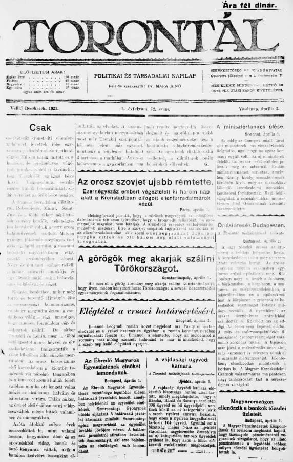 Torontál, 50. évf. 1921. április 3. 72. sz.