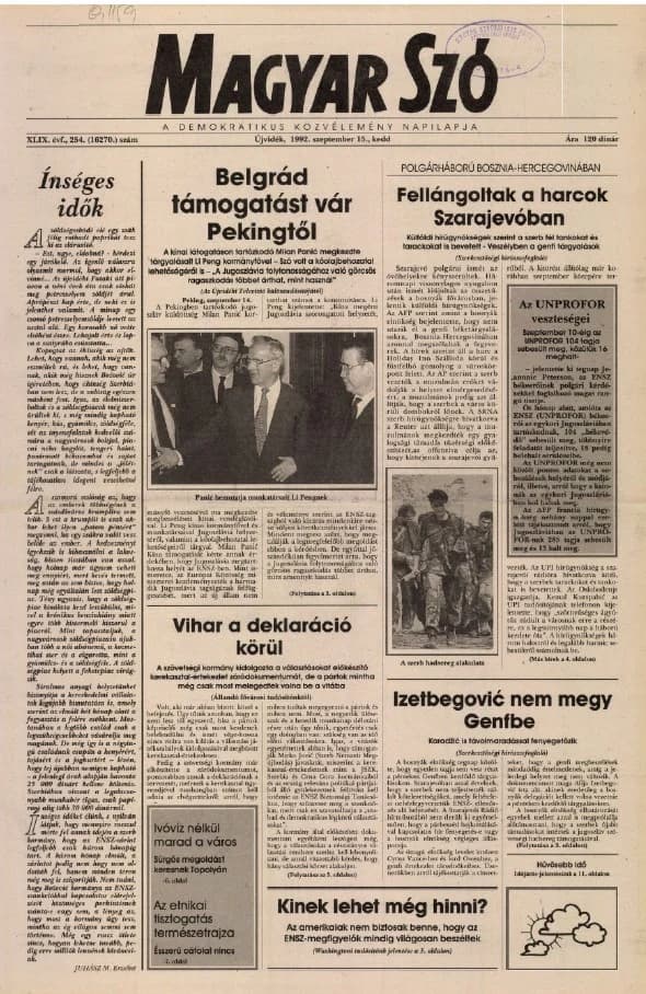 Magyar Szó, 49. évf. 1992. szeptember 15. 254. sz. 1–16. oldal