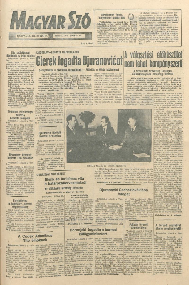 Magyar Szó, 34. évf. 1977. október 26. 295. sz.