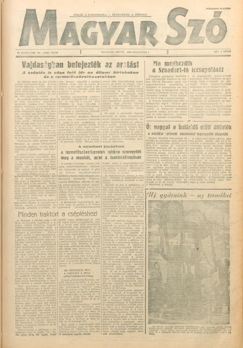 Magyar Szó, 6. évf. 1949. augusztus 1. 181. sz. 1–4. oldal