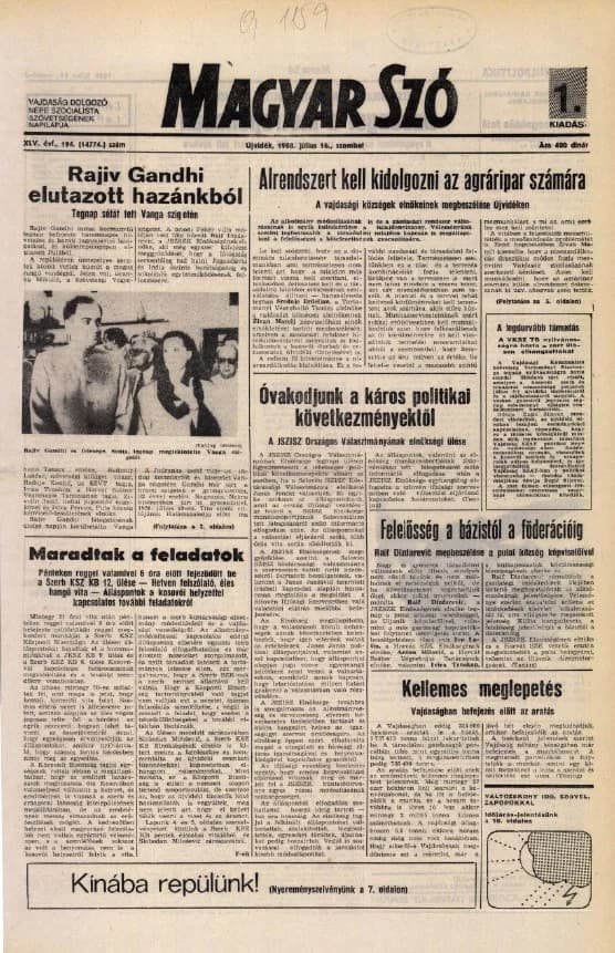 Magyar Szó, 45. évf. 1988. július 16. 194. sz. 1–20. oldal