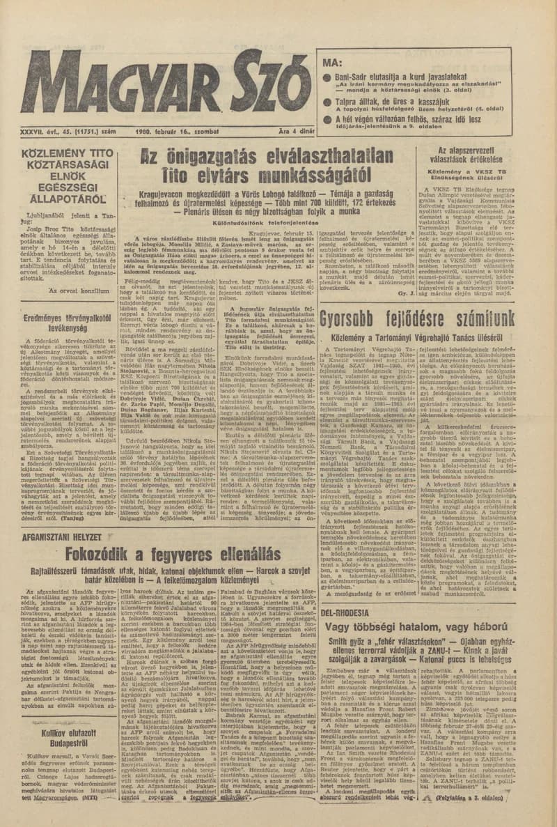 Magyar Szó, 37. évf. 1980. február 16. 45. sz. 1–20. oldal