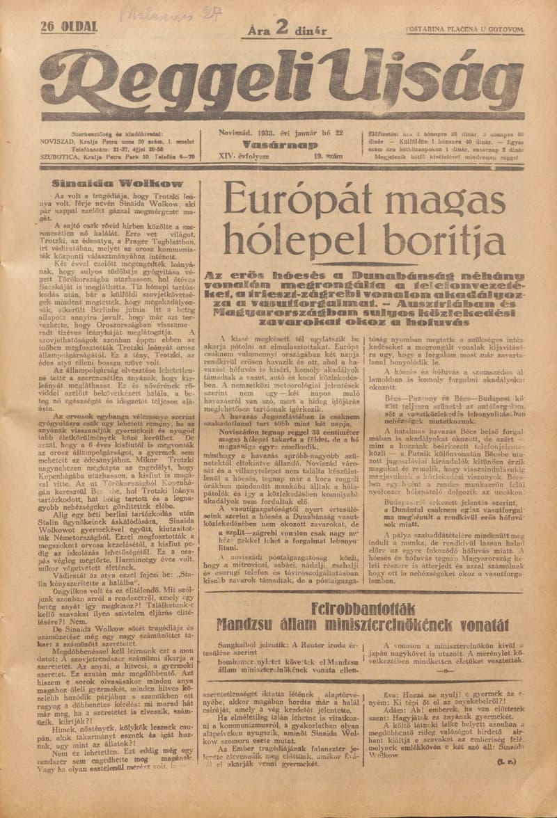Reggeli Újság, 14. évf. 1933. január 22. 19. sz.