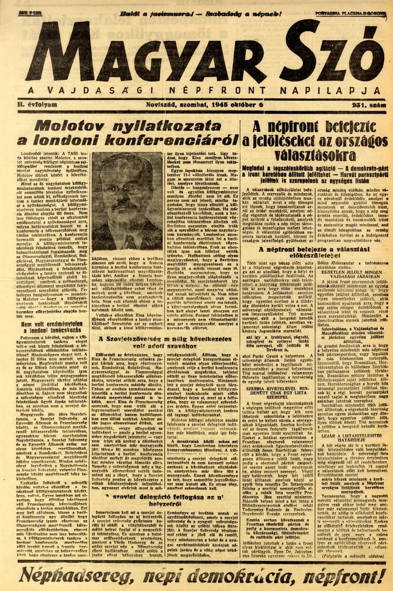 Magyar Szó, 2. évf. 1945. október 6. 231. sz. 1–4. oldal