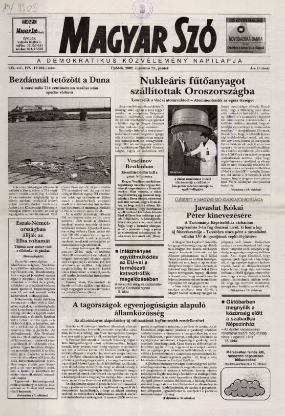 Magyar Szó, 59. évf. 2002. augusztus 23. 197. sz. 1–16. oldal