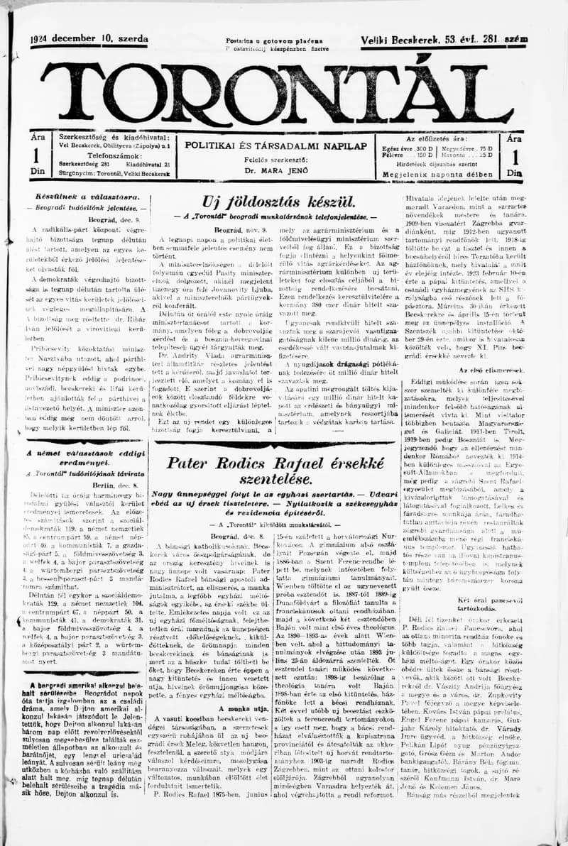Torontál 1924. december 10. 281. sz.