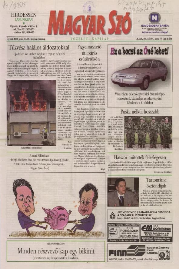 Magyar Szó, 60. évf. 2003. július 19. – 20. 169. sz. 1–36. oldal