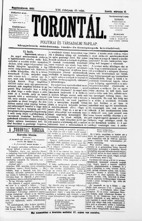 Torontál, 21. évf. 1892. március 16. 43. sz.