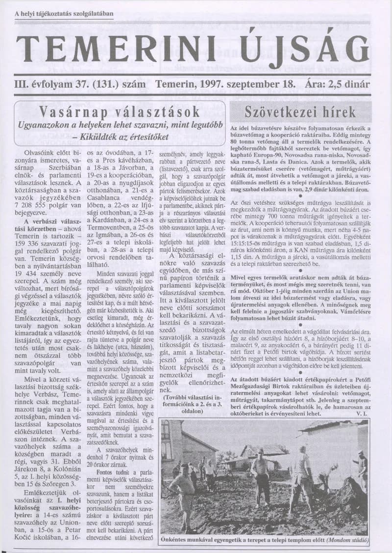 Temerini Újság, 3. évf. 1997. szeptember 18. 37. sz.