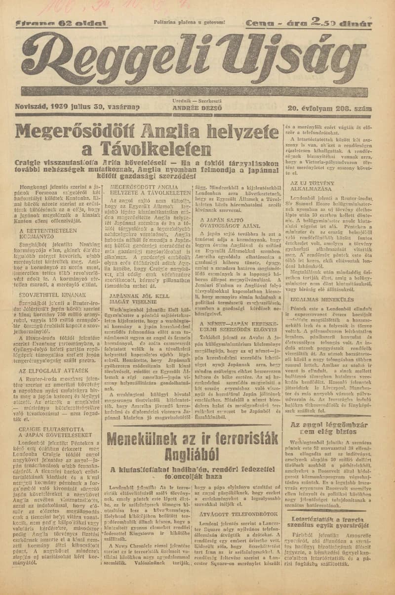 Reggeli Újság, 20. évf. 1939. július 30. 208. sz.