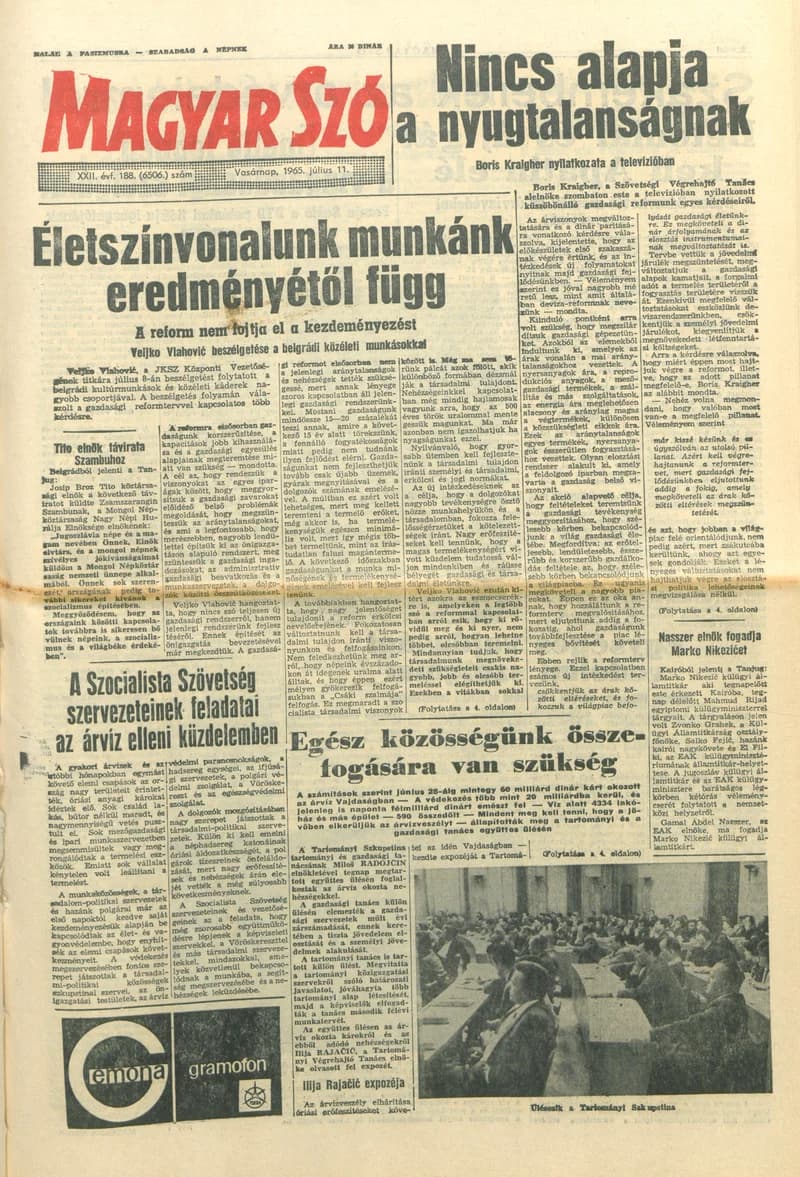 Magyar Szó, 22. évf. 1965. július 11. 188. sz. 1–24. oldal