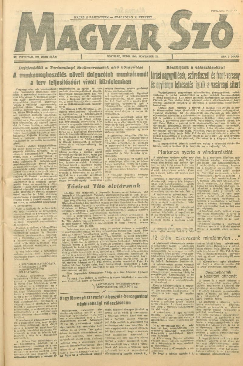 Magyar Szó, 6. évf. 1949. november 22. 278. sz. 1–4. oldal