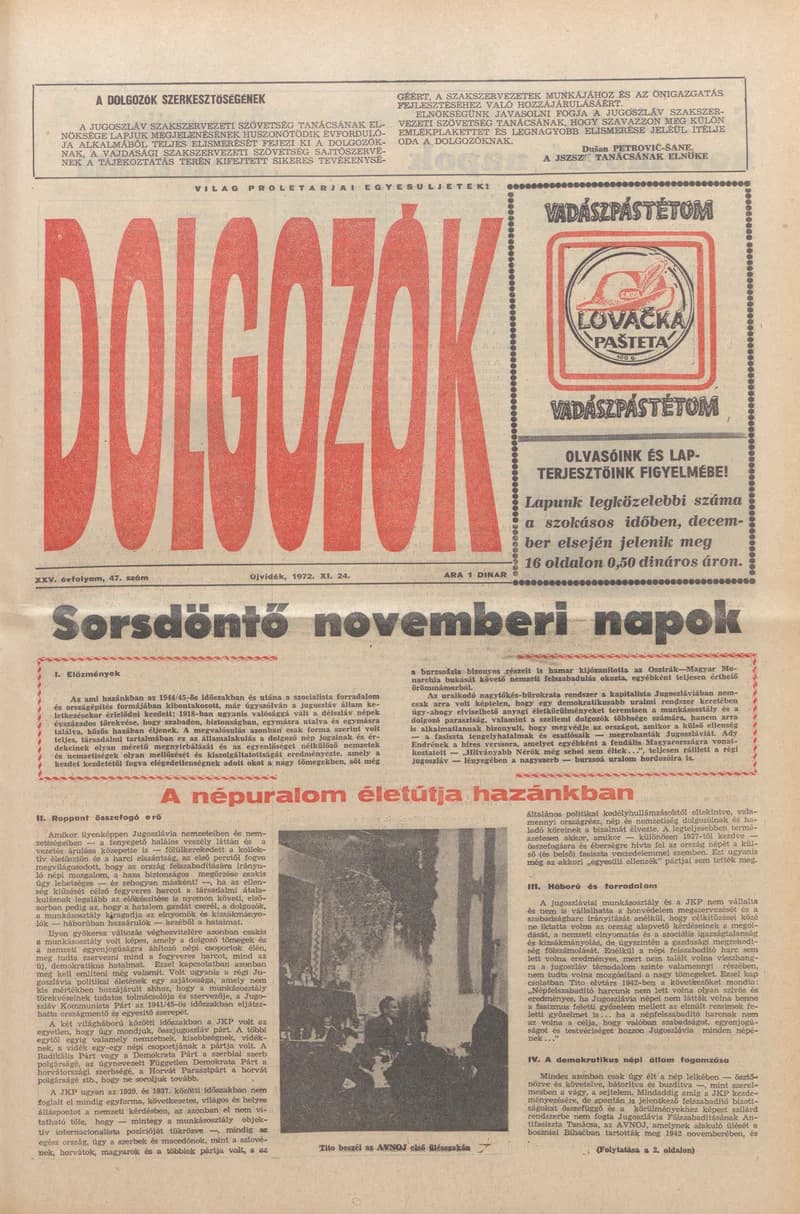 Dolgozók, 26. évf. 1972. november 24. 47. sz.