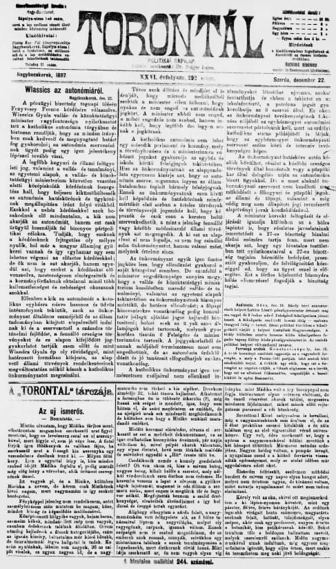 Torontál, 26. évf. 1897. december 22. 292. sz.