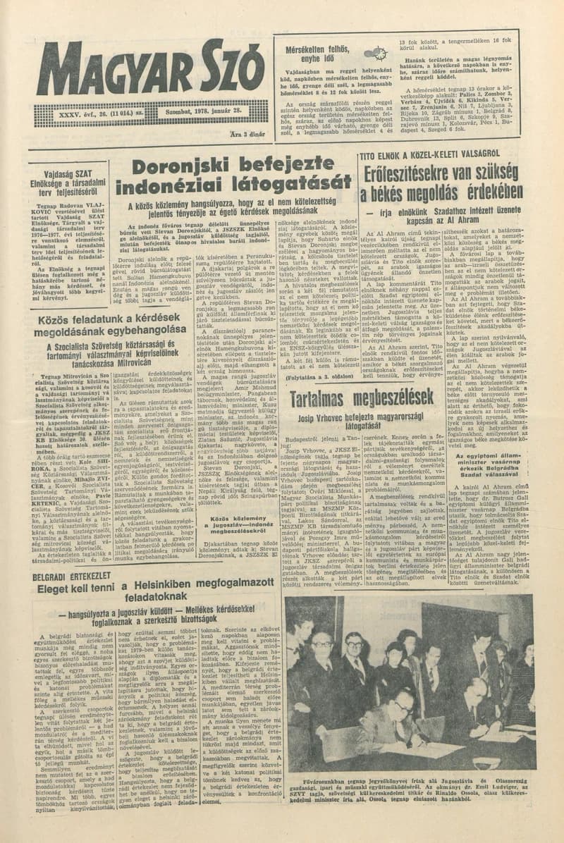 Magyar Szó, 35. évf. 1978. január 28. 26. sz. 1–20. oldal