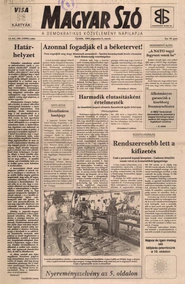Magyar Szó, 51. évf. 1994. augusztus 3. 160. sz. 1–16. oldal
