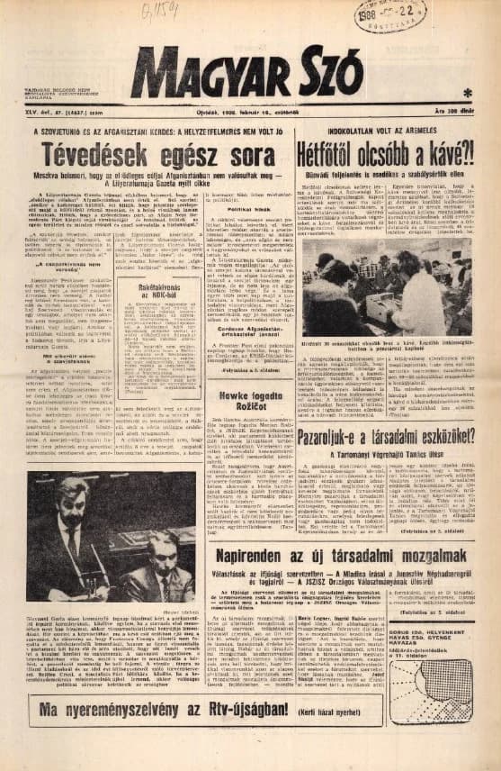 Magyar Szó, 45. évf. 1988. február 18. 47. sz. 1–16. oldal