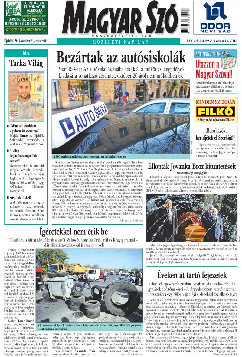 Magyar Szó, 70. évf. 2013. október 31. 254. sz. 1–20. oldal