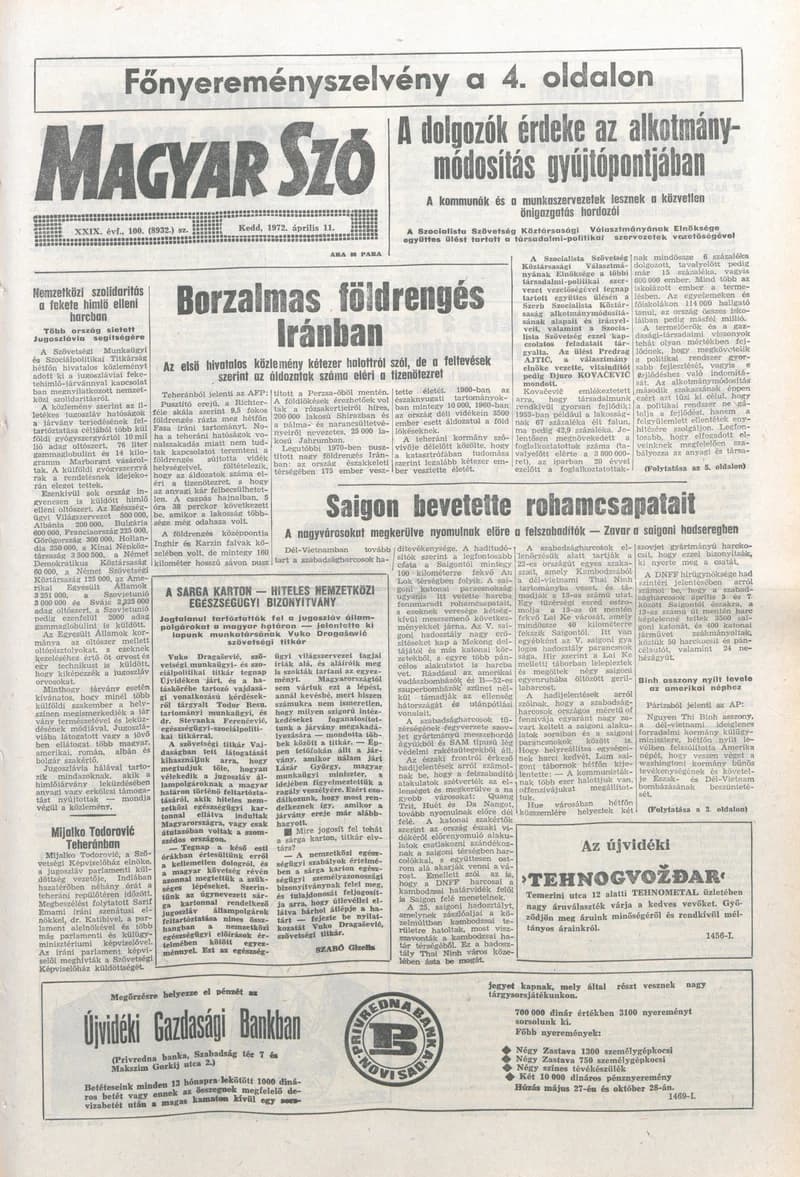 Magyar Szó, 29. évf. 1972. április 11. 100. sz. 1–16. oldal