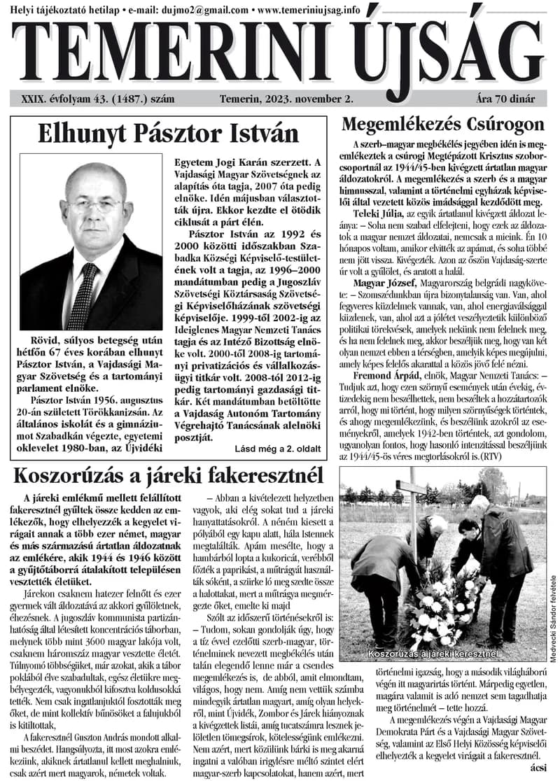 Temerini Újság, 29. évf. 2023. november 2. 43. sz.