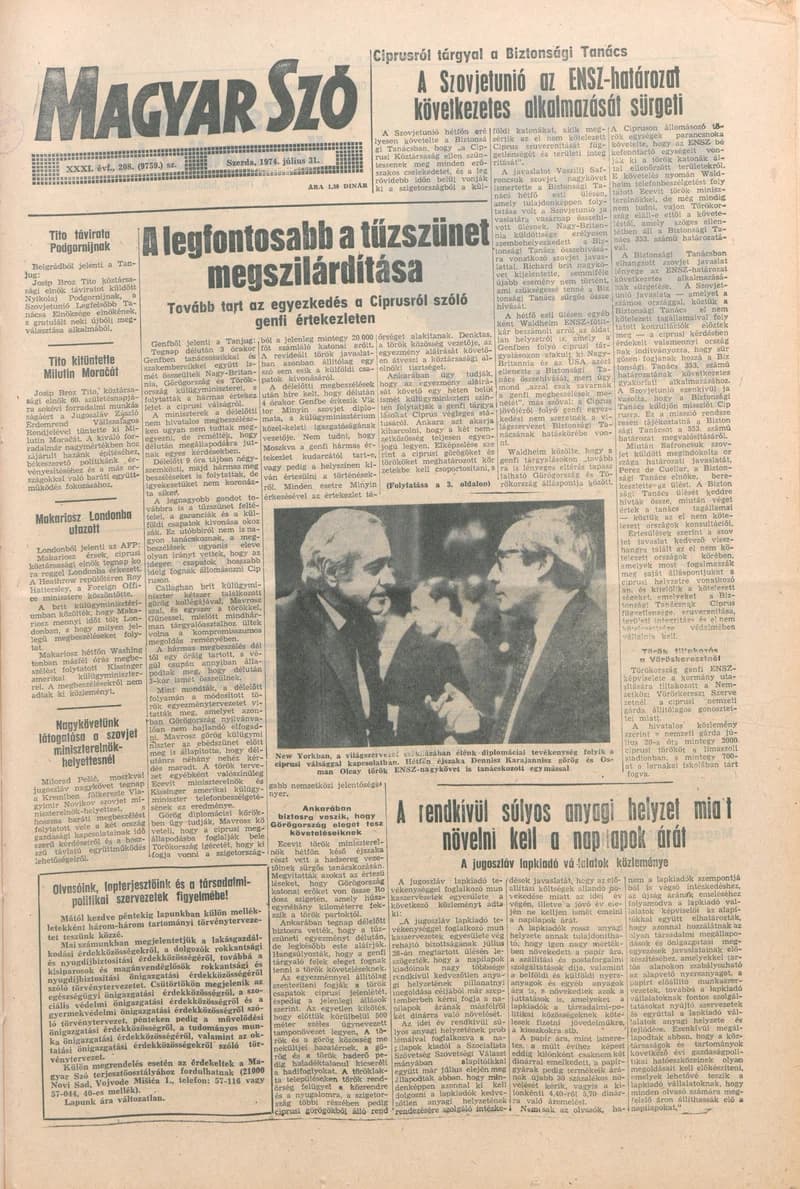 Magyar Szó, 31. évf. 1974. július 31. 208. sz. 1–16. oldal