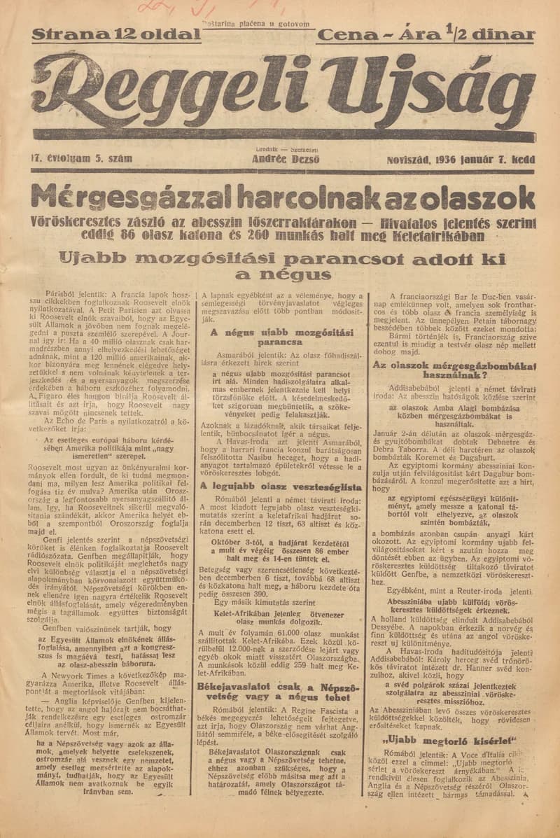 Reggeli Újság, 17. évf. 1936. január 7. 5. sz.