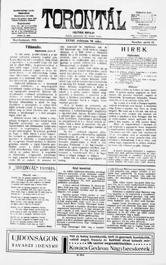 Torontál, 34. évf. 1905. április 22. 93. sz.