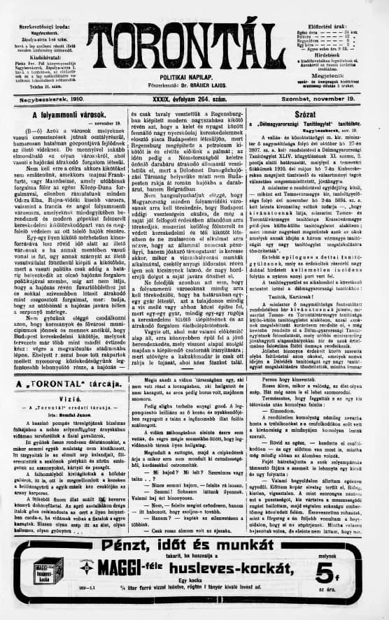 Torontál, 39. évf. 1910. november 19. 264. sz.